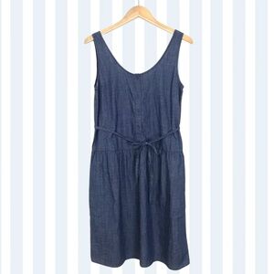 Gap Women's Scoop Front Back Midi Dress Blue Pockets Sleeveless Tie Waist in XS